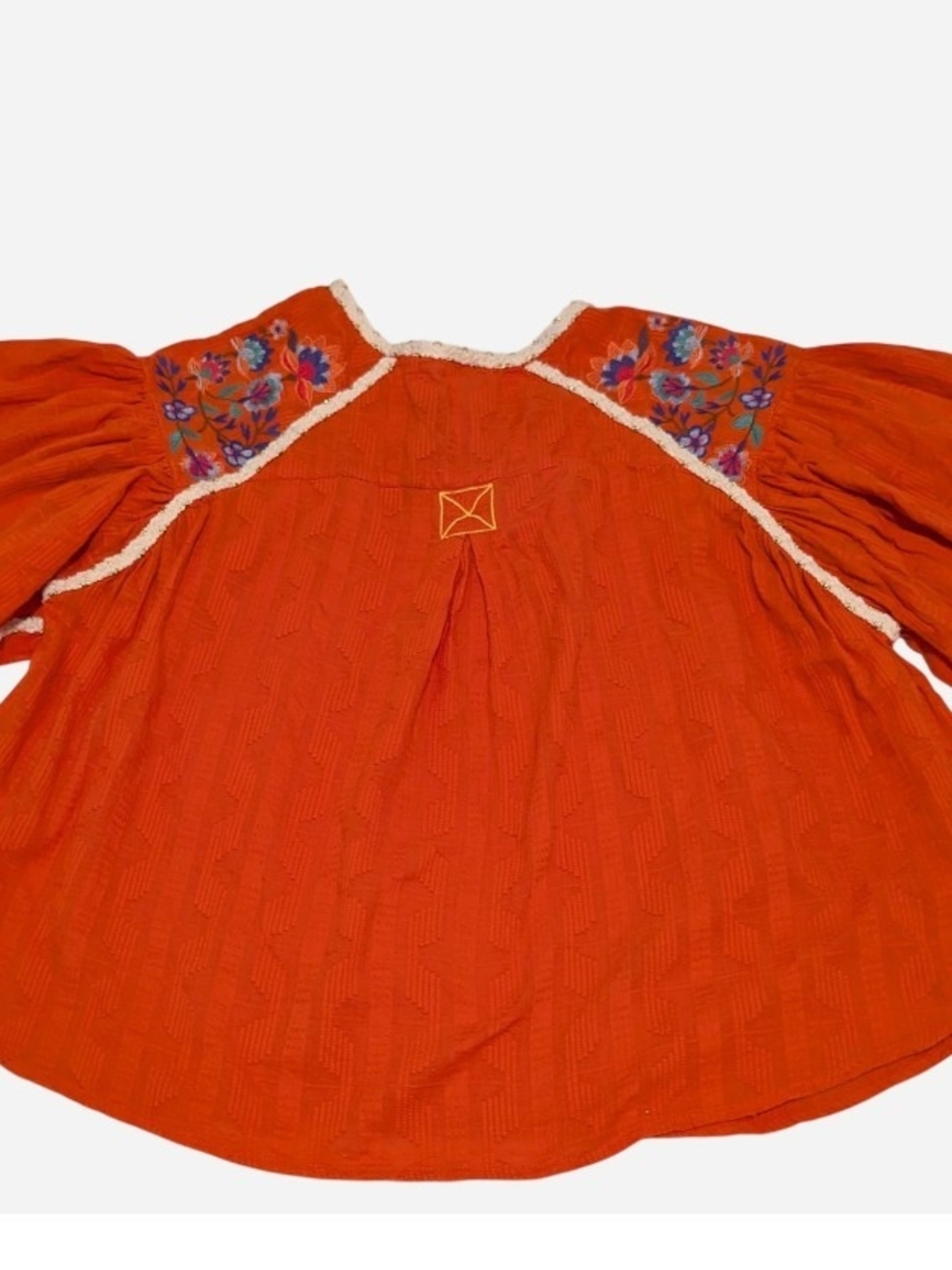 Umgee Vibrant Orange Cotton Blend Top with Lace Detail - Picture 2 of 8